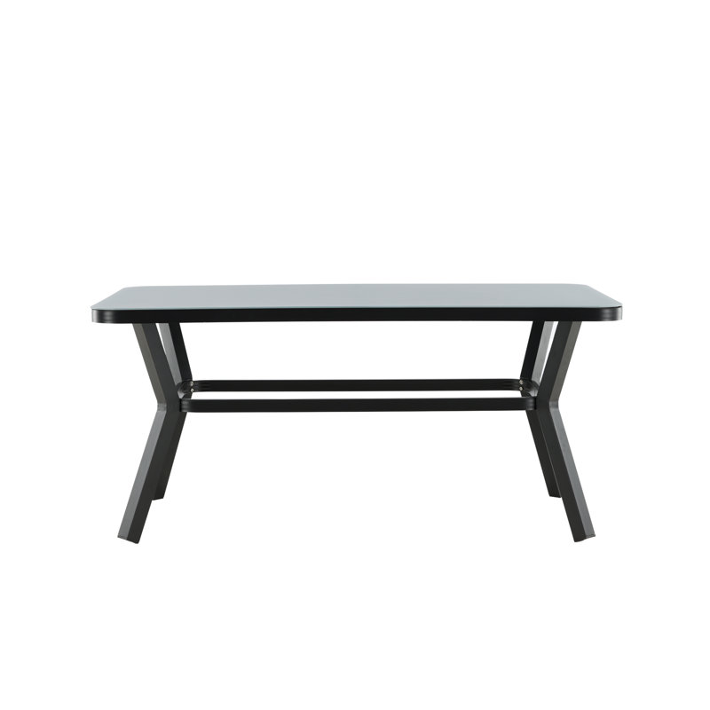 Varena Rectangular Glass Outdoor Dining Table, 74cm H x 160cm W x 90cm D, Black