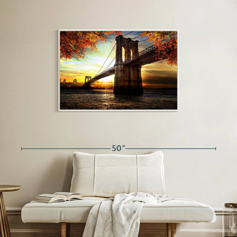 Paysage du pont de Brooklyn, Cadre flottant blanc, 37 po x 25 po
