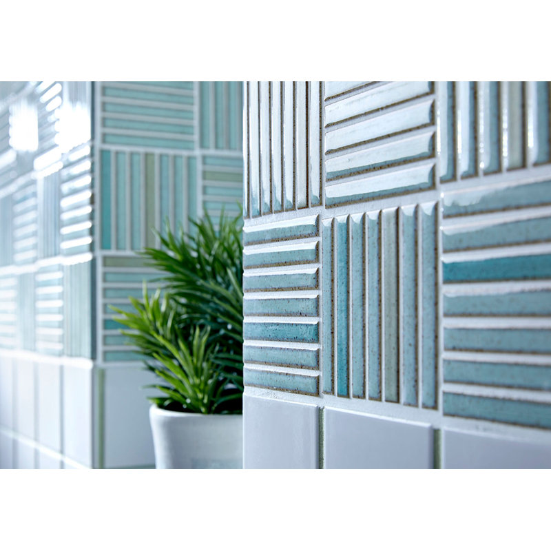 Yohen Border 0.49" x 4" Ceramic Mosaic Wall Tile, Ivory