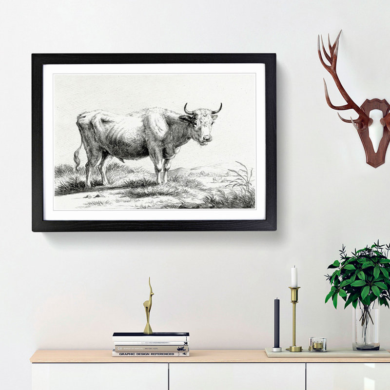 Curious Cow by Jean Bernard - Framed Print, 27cm H x 36cm W x 2cm D, Black Framed