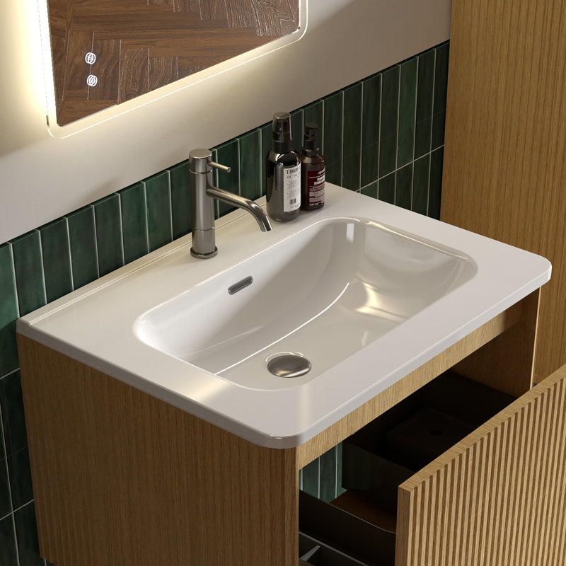 Integrated White Ceramic Basin, Drain Not Included, Single Hole Faucet
