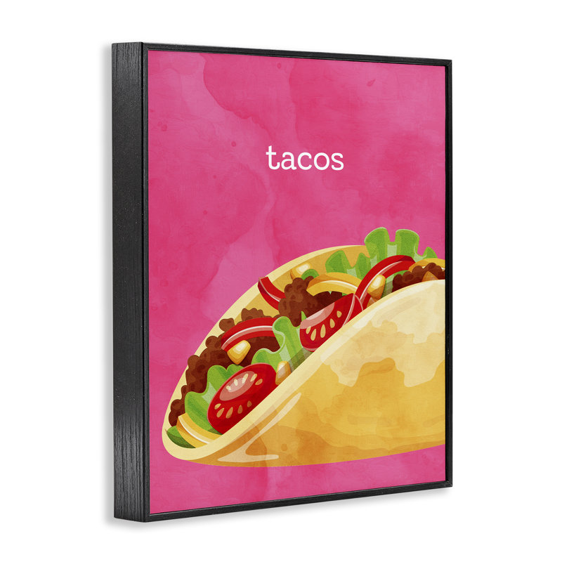 Tacos mexicain, giclée encadrée, design par Kim Allen, H 14 po x l 11 po, Giclée encadrée noir minuit