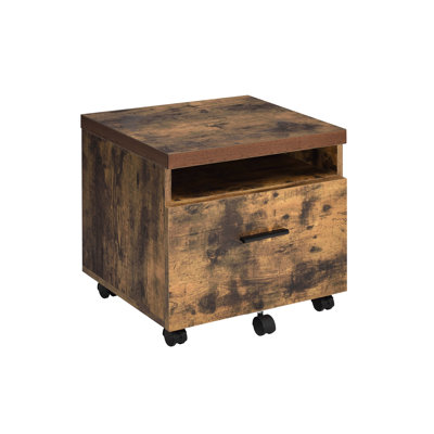 Weathered Oak & Black File Cabinet - Rectangular, Assembled, Wooden Top, Metal Legs, Locked Compartment With Storage, Lock And Drawer Veneer  Paper  Material 'S Legs Storage