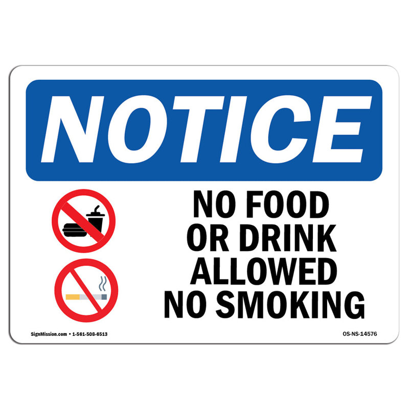 Osha avis - interdiction de manger ou de boire sans signe de fumer avec symbole