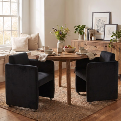 Modern Barrel Dining Chair Set of 2, Upholstered Accent Kitchen Chair with Arms Comfy Linen Fabric Side Chair for Living Room/Home Office