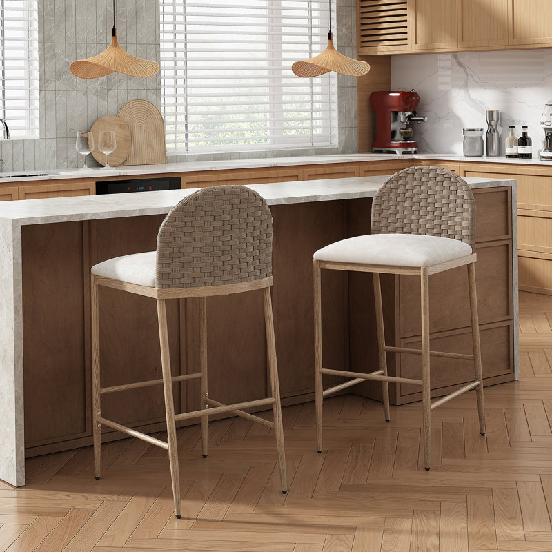 Ensemble de 2 tabourets de bar 29,5 po Farmhouse 29,5 po avec dossier en rotin