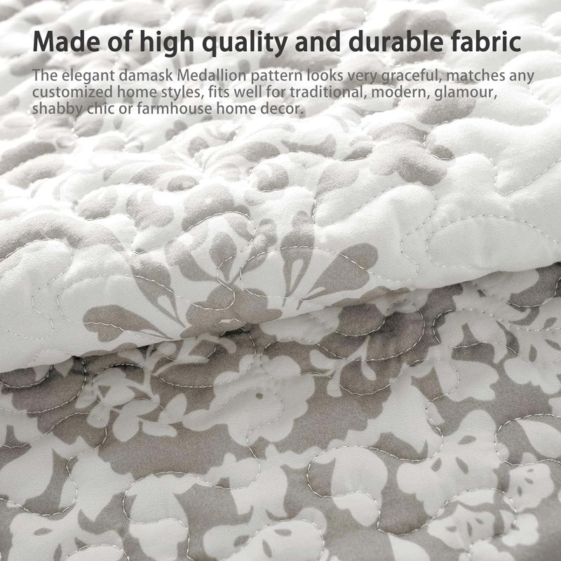 Polyester Damask Sham Set, Light Greige/White