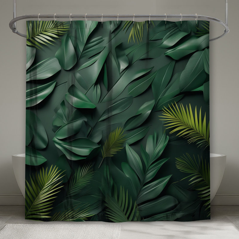 Rideaux de douche tropicaux à feuilles vertes tropicales, L 70 po x H 93 po