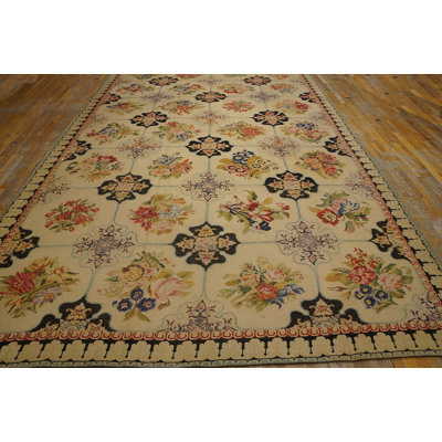Tapis ivoire antique en laine taille pièce