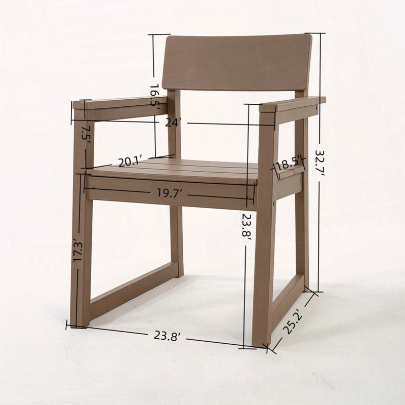 Fauteuil en PEHD avec dossier - 100% plastique recyclé, couleur bois antique, design moderniste pour le jardin, Bois