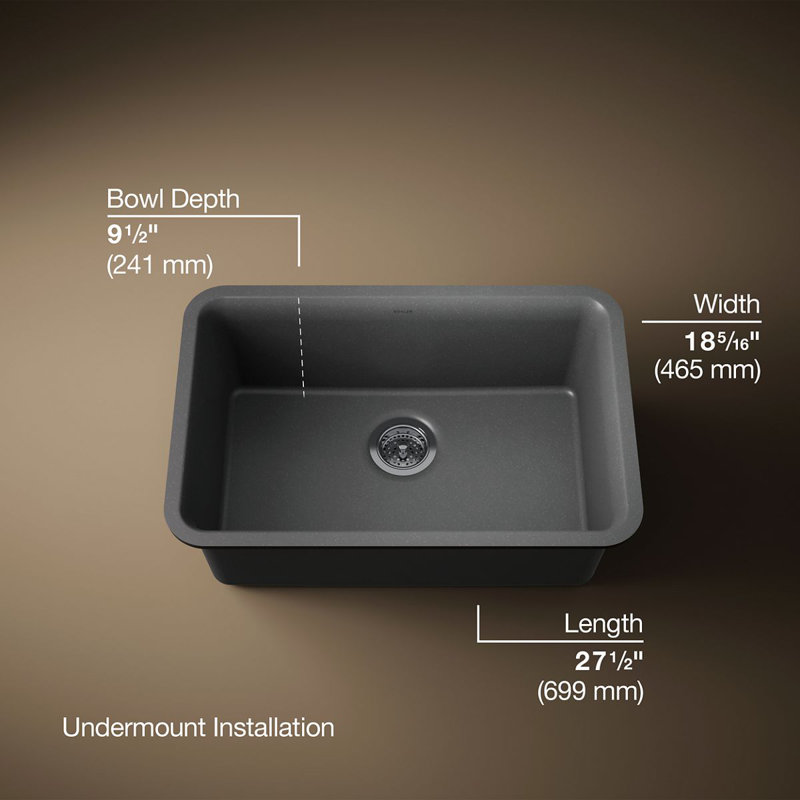Cairn® Neoroc 27-1/2" x 18-5/16" x 9-1/2" Undermount Kitchen Sink, Matte Graphite