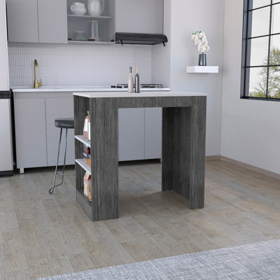 Îlot de cuisine Masset avec tablettes latérales et armoire à pousser, Macadamia