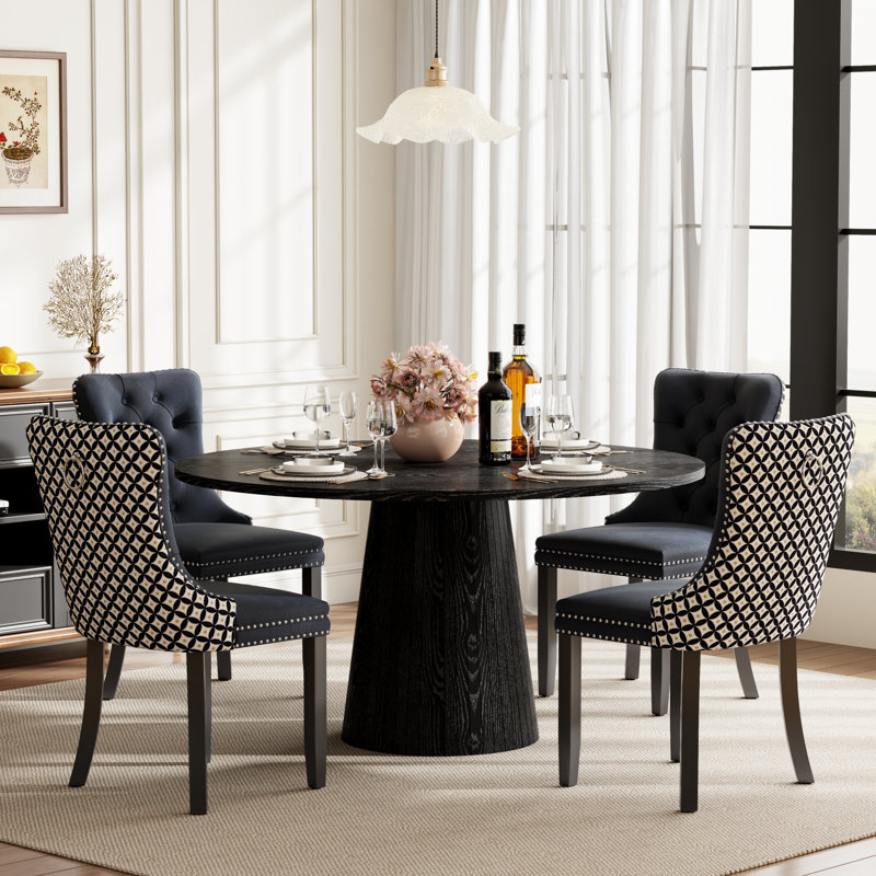 Ensemble de table de salle à manger ronde avec 4 chaises capitonnées rembourrées, ensemble de table de salle à manger de style Mid-Century pour coin-repas de cuisine