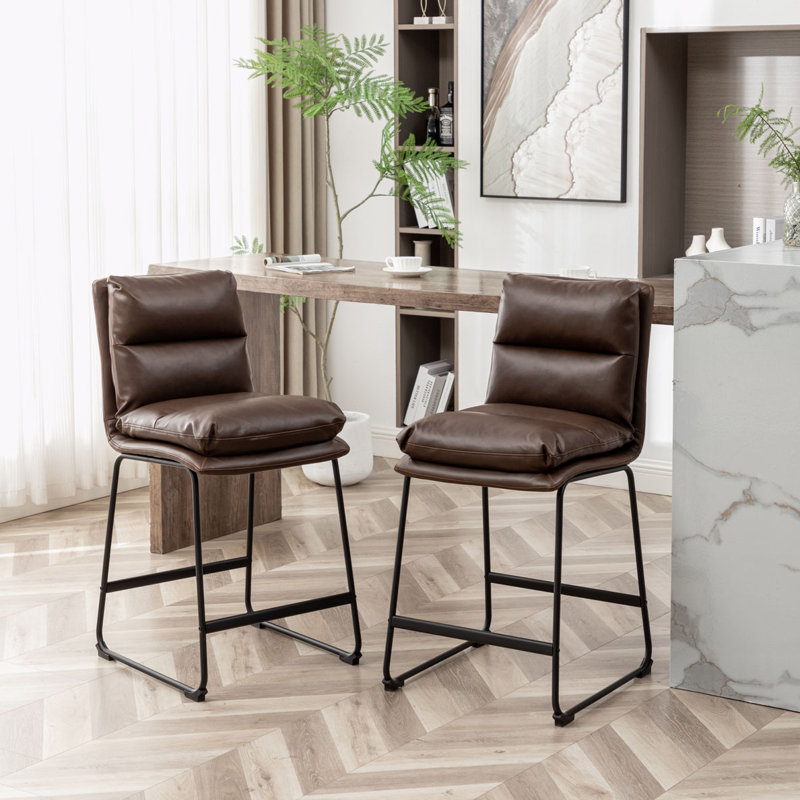 Ensemble de 2 tabourets de bar rembourrés, Similicuir brun antique