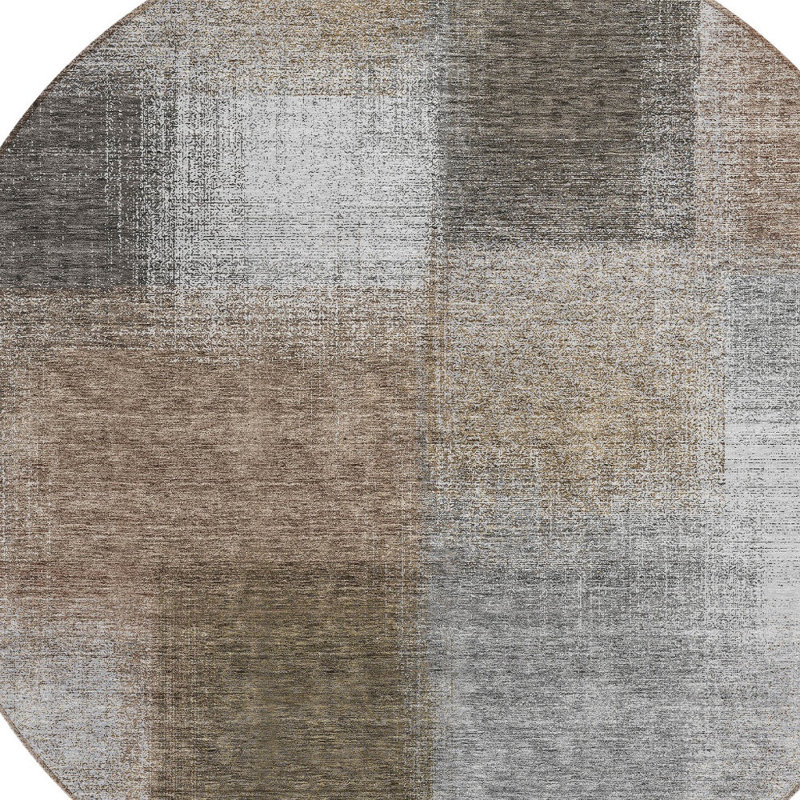 Tapis d'intérieur rond lavable abstrait 8 pi gris