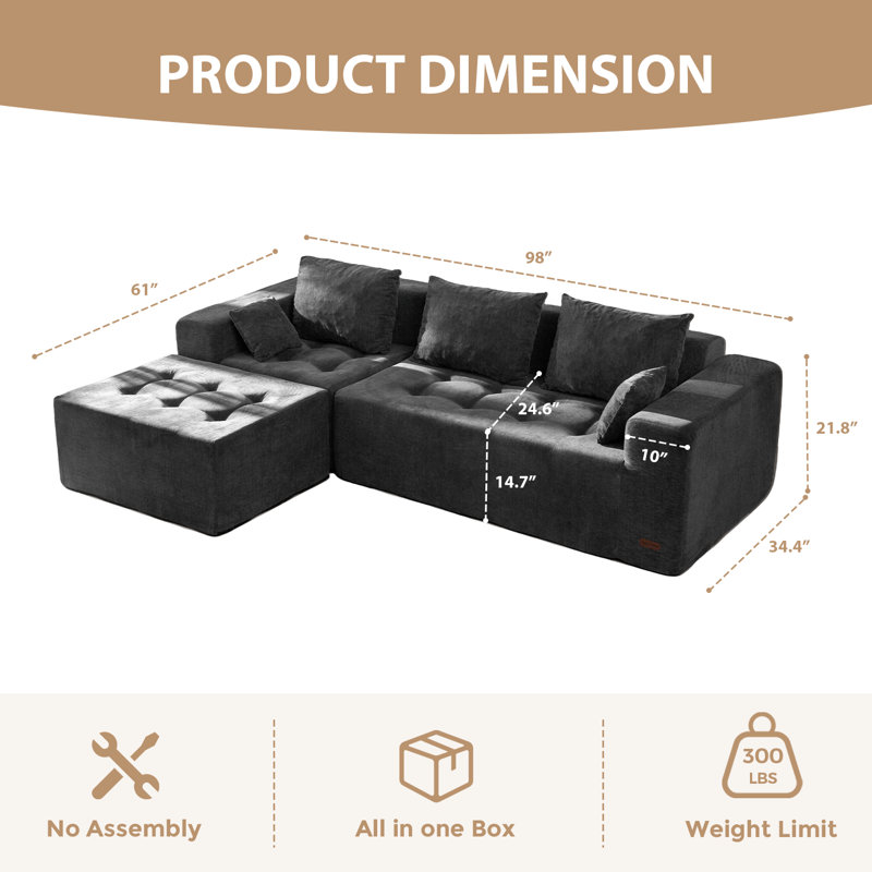 Canapé modulaire Boneless, Gris foncé