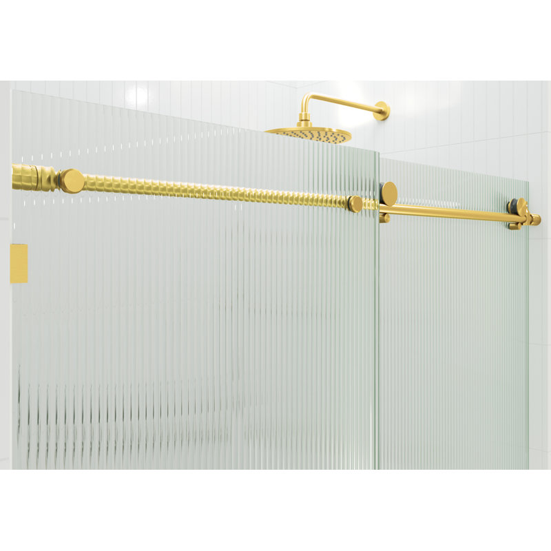 Galaxy 56 - 60 in. x 60 in. Fully Frameless Fluted Sliding Bathtub Door, Right Hand, Satin Brass
