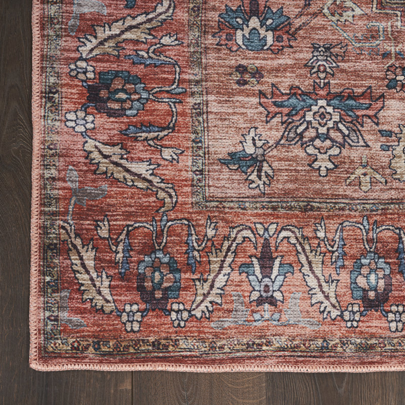 Tapis oriental en polyester tissé à la machine en rouge / noir, Rectangle 9 pi 2 po x 12 pi