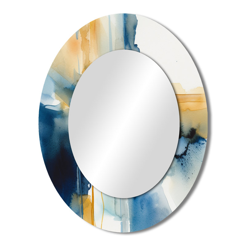 Miroir mural moderne bleu et or Fusion IV, 43 po x 33 po