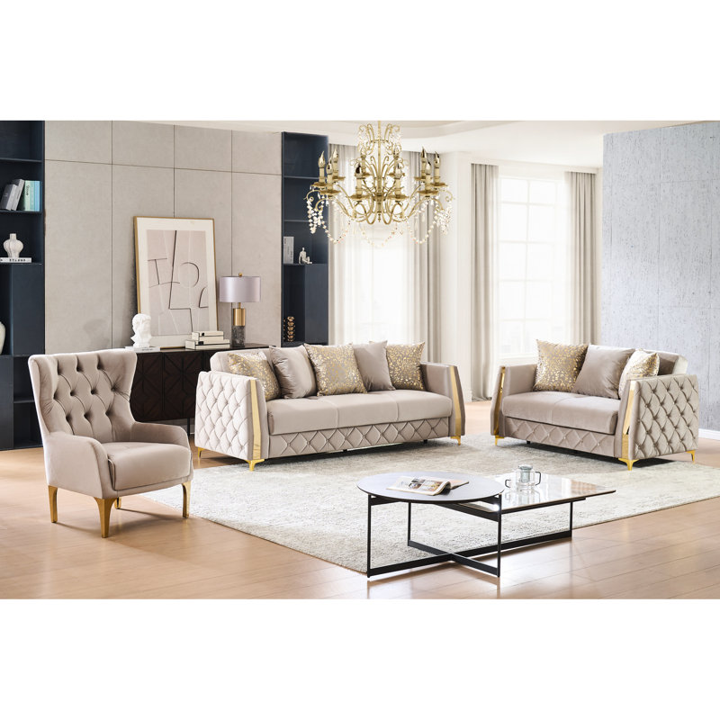 Moderne taupe 3 salon avec chaise rembourrée de mousse et coussins de dossier serrés