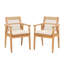 Chaises de salle à manger d'extérieur avec dossier en corde, accoudoirs et coussin (ensemble de 2)