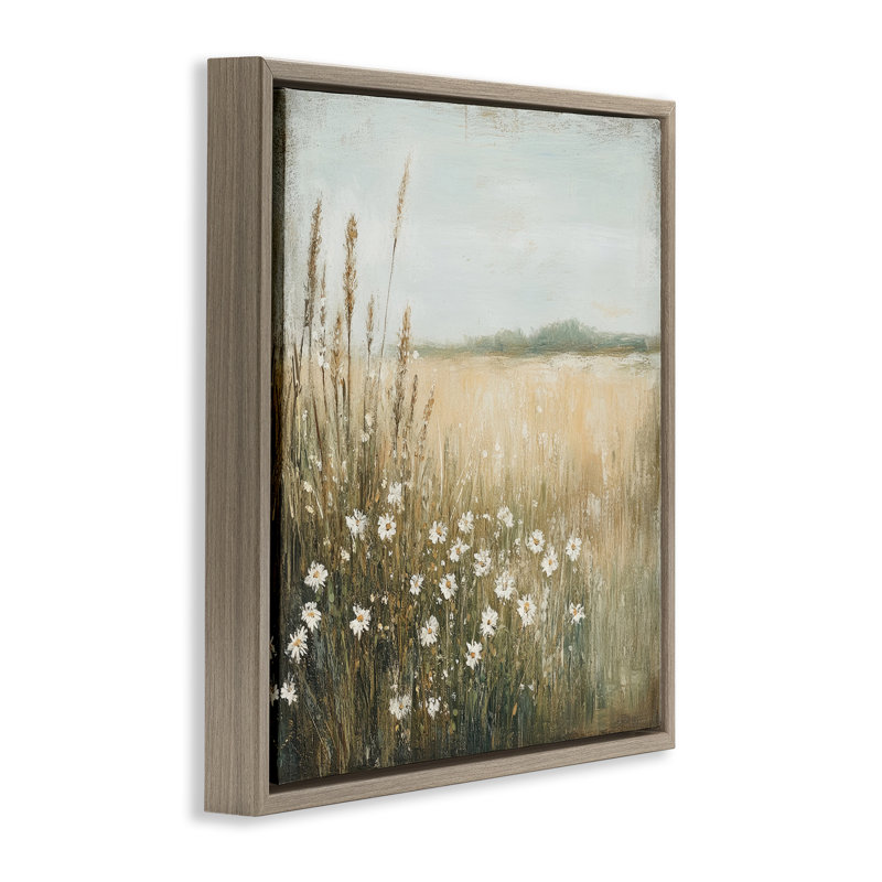Cadre flottant Daisy Dream Landscape, design par Petal Prints Design, H 25 po x l 25 po, Cadre flottant orme Montalcino