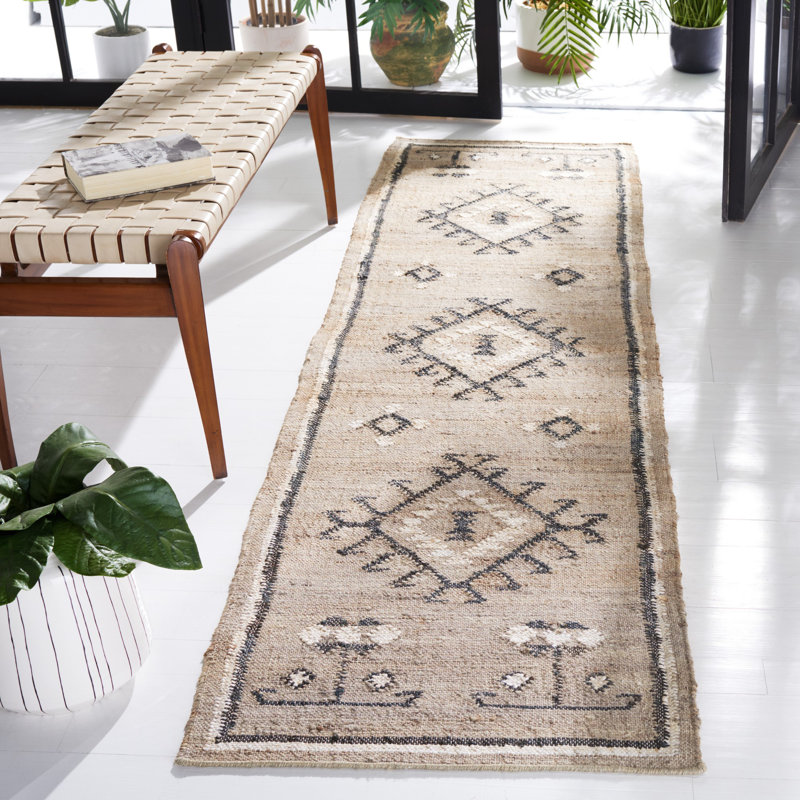 Mackay Southwestern Handmade Flatweave Jute Gray/Black Area Rug, Runner 2'3" x 9'