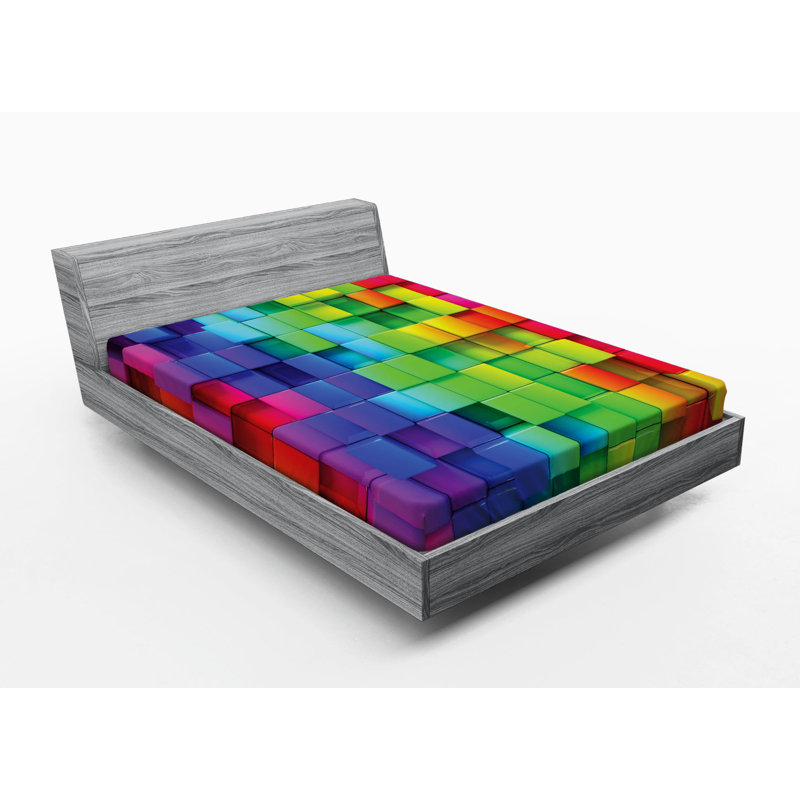 Queen Multicolor Microfiber Geometric Fitted Bed Sheet