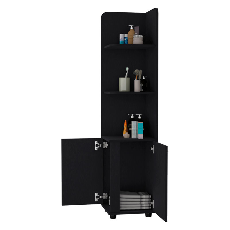 Corner Shelf With Cabinet, 3-Tier Shelf, Metal Handles