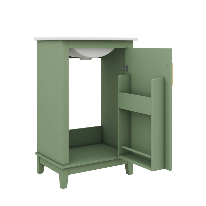 Ensemble de meuble-lavabo élégant en céramique 20 po et lavabo en céramique, Vert