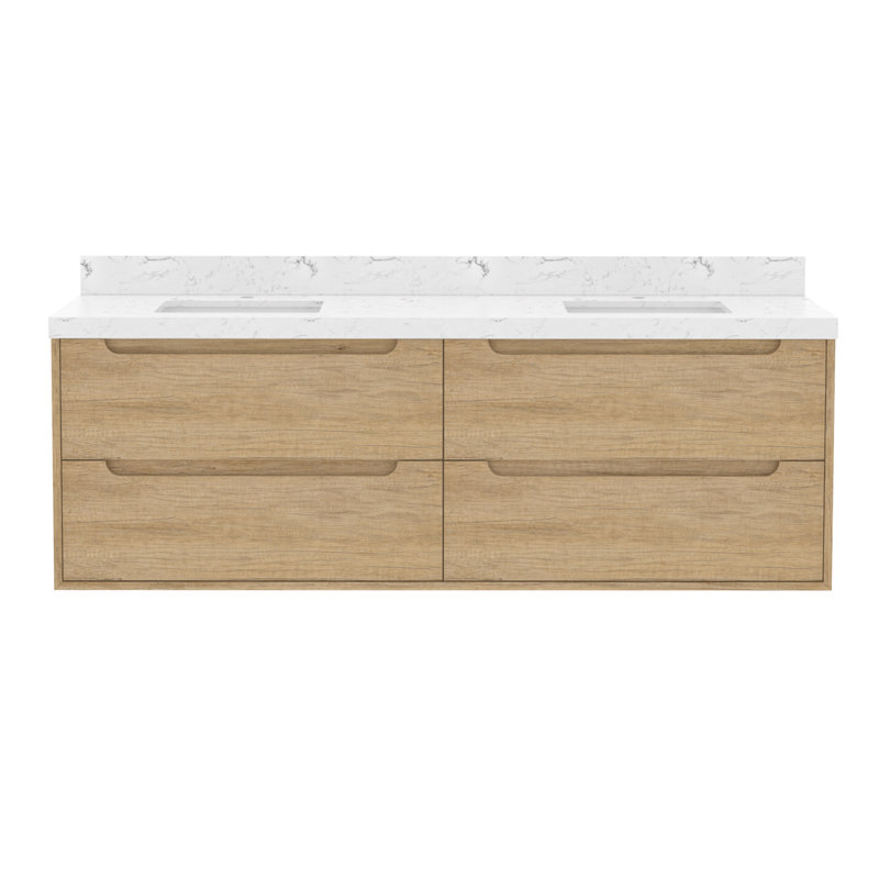 Meuble-lavabo double 72 po avec comptoir en pierre reconstituée 72 po