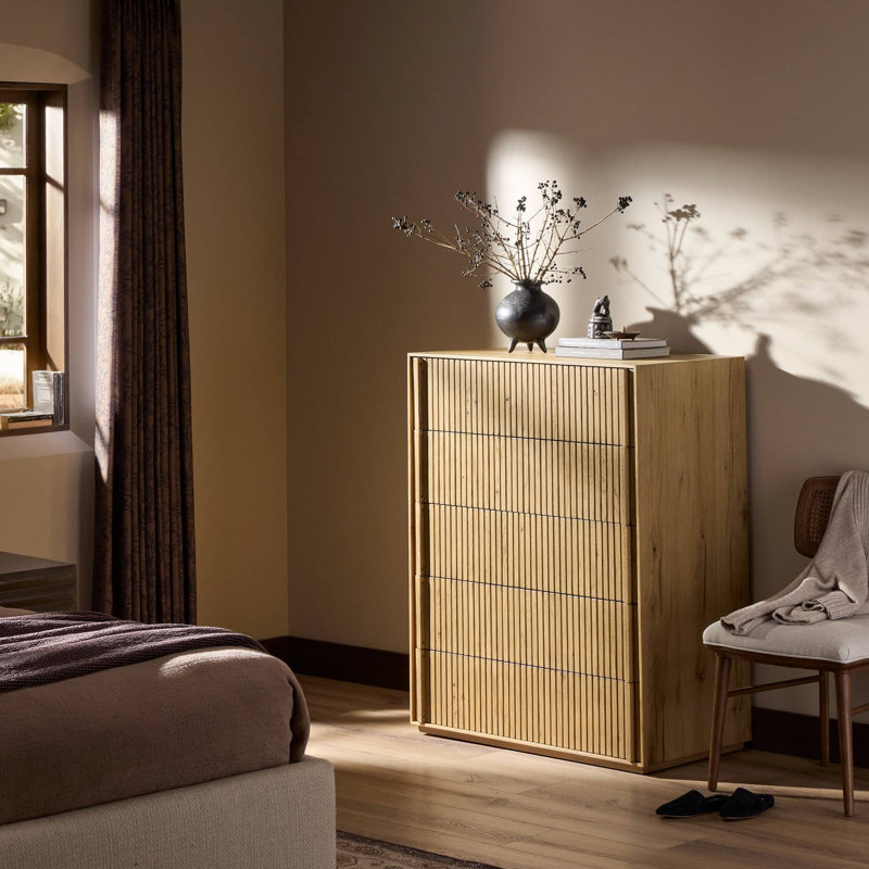Leo 5 Drawer Dresser-Rustic Grey, Rustic Light Natural