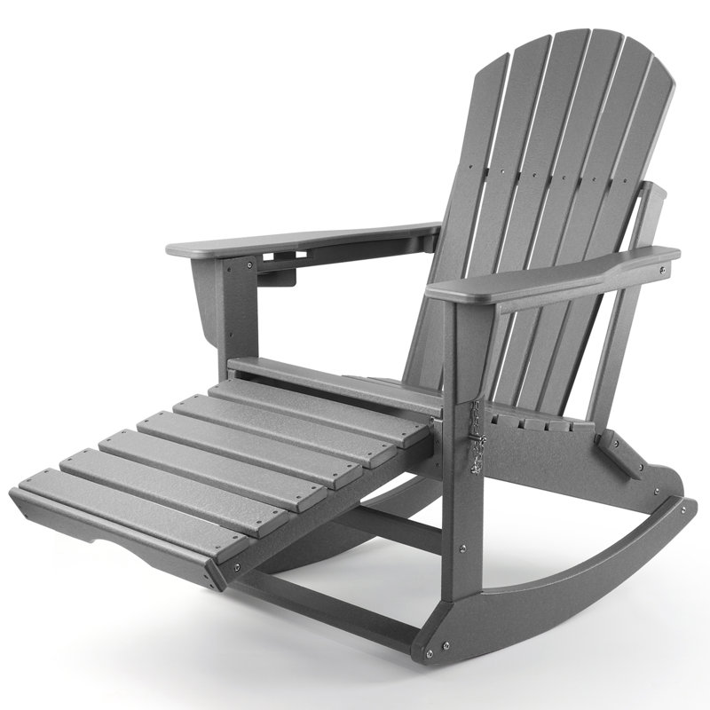 Plastic/Resin Folding and Rocking Adirondack Chair with Ottoman, Gray