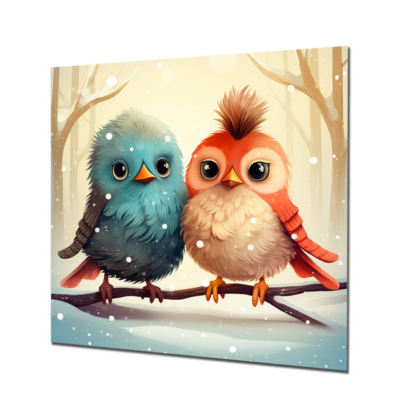 Amoureux des oiseaux de Noël pour chambre de bébé I - Art mural en métal, H 16 po x l 16 po x P 1 po