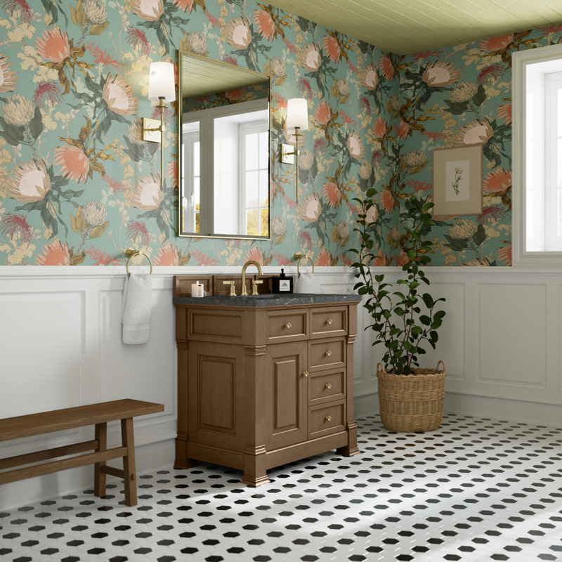 Brookfield 36 in. Single Vanity, Pecan, Parisien Bleu, Widespread