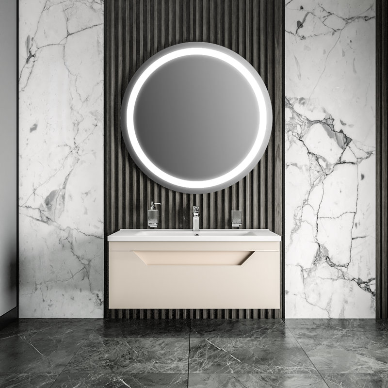 Meuble-lavabo mural avec lavabo TROY-W_Modern, Moka brillant