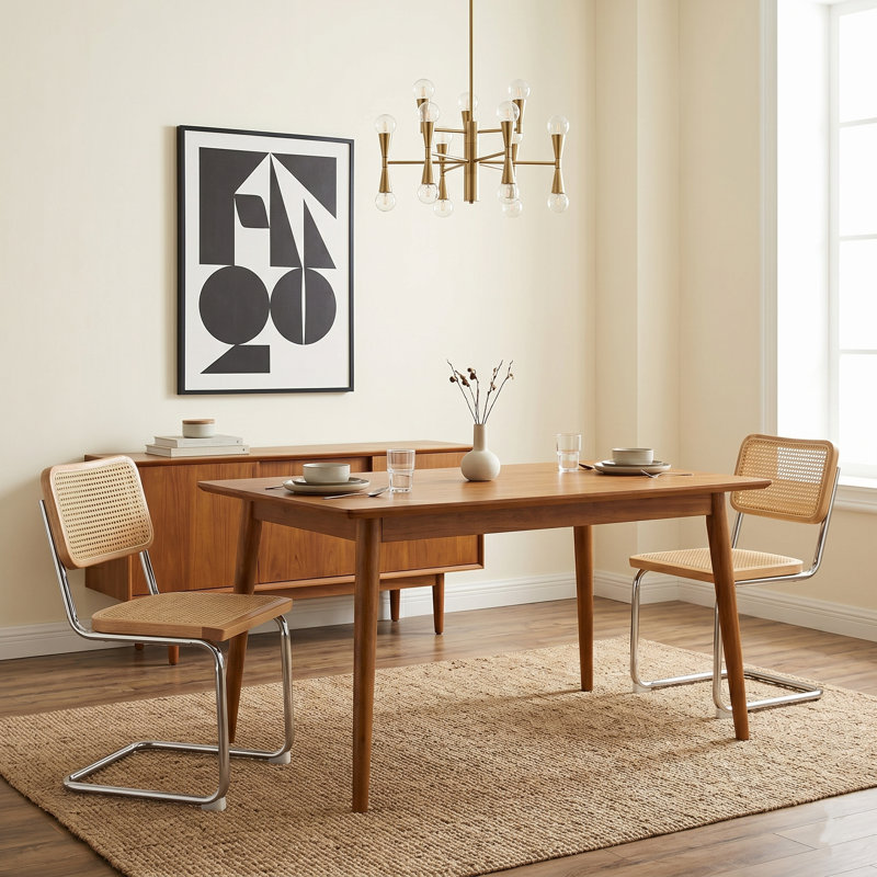 19.3" H Mid-century Modern Cantilever Dining Chair With Cane Back And Seat, Metal Frame (set Of 6)