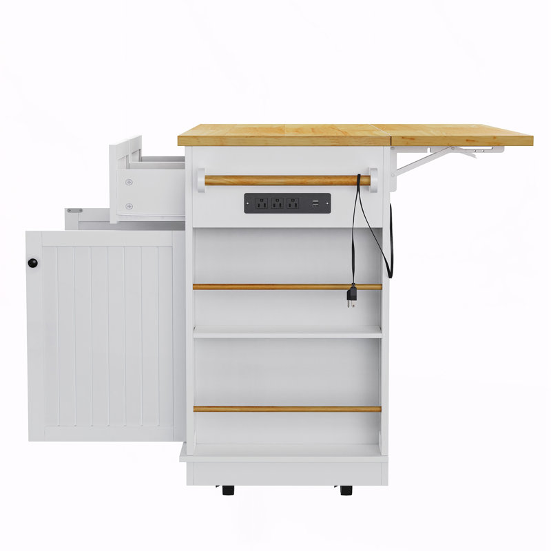 Kitchen Island With 2 Bar Stools, White