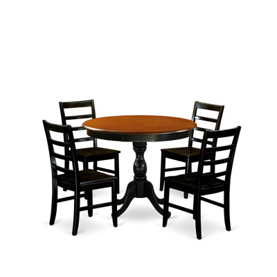 Ensemble de table de cuisine 5 pièces comprenant une table de salle à manger et 4 chaises en bois avec dossier échelle - Finition noire