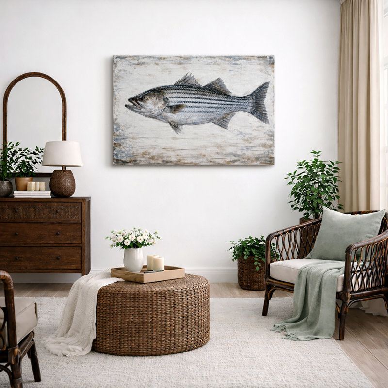 Œuvre rayée, photos de poissons côtiers, impression sur toile encadrée, H 24 po x l 36 po x P 1,5 po, Toile tendue