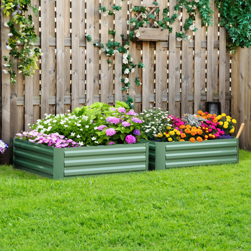 Lit de jardin surélevé galvanisé 2 pièces Outsunny, Vert