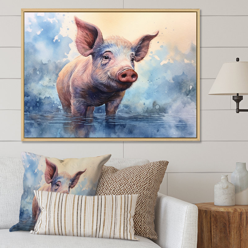 " Sweet Piglette ", 16" H x 32" W x 1" D, Natural Floater Framed
