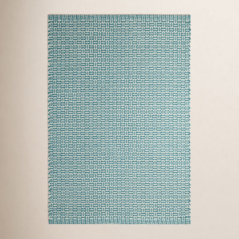 Miss Muffet Handwoven Cotton Rug, Teal/White, Rectangle 10' x 14'