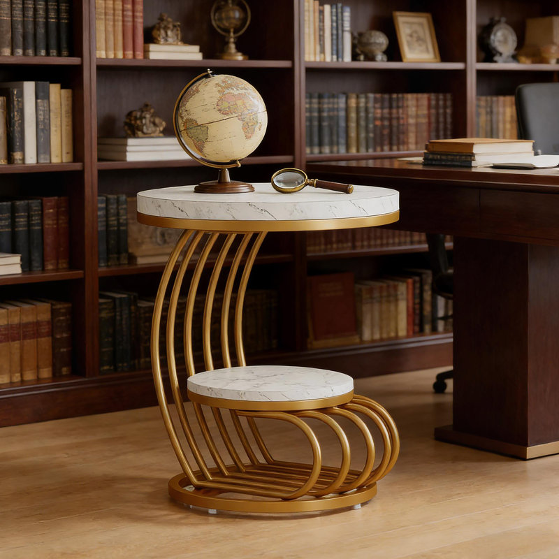 Bedside Table, End Table, Round Side Table With Shelf