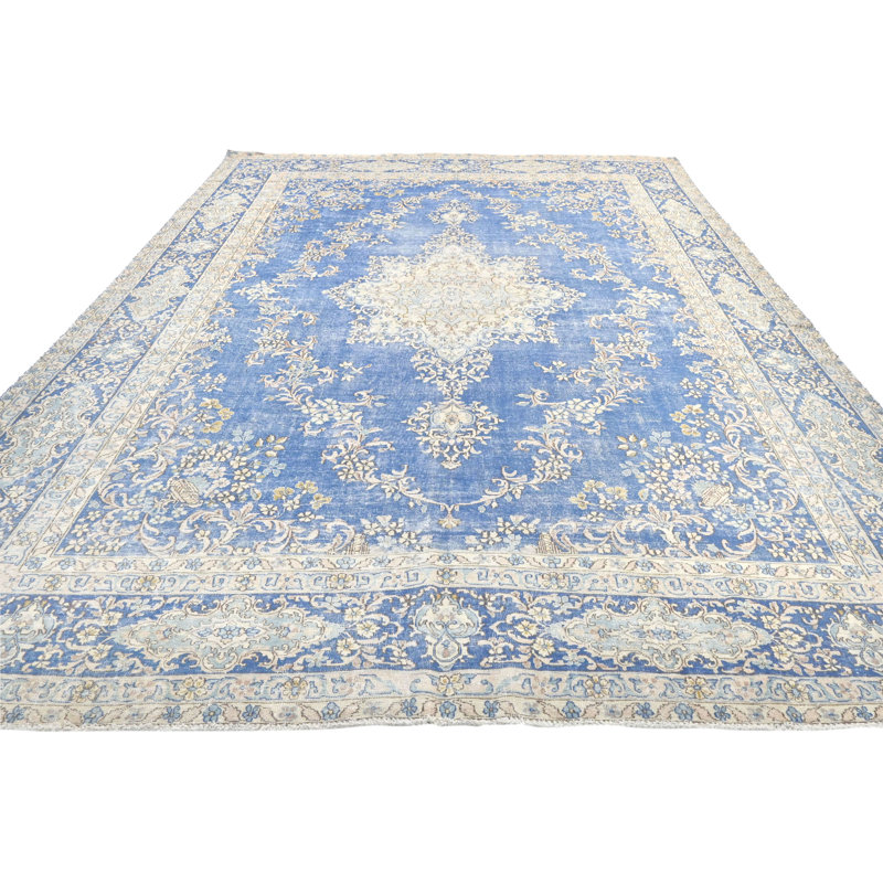 Tapis oriental bleu unique 10X14 One-of-a-Kind