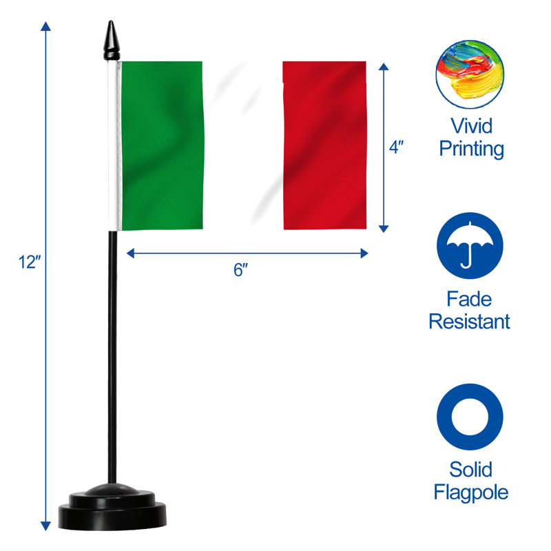 Ensemble de drapeaux de bureau Keyunta Italie - 6 x 4 po Drapeau miniature de bureau italien
