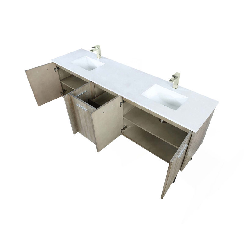 Ensemble de meuble-lavabo double en acacia rustique l 80 po x P 20 po, plateau en marbre de culture et robinet en nickel brossé