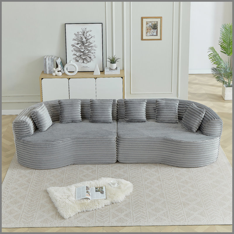 Canapé modulaire Curved, Velours côtelé gris
