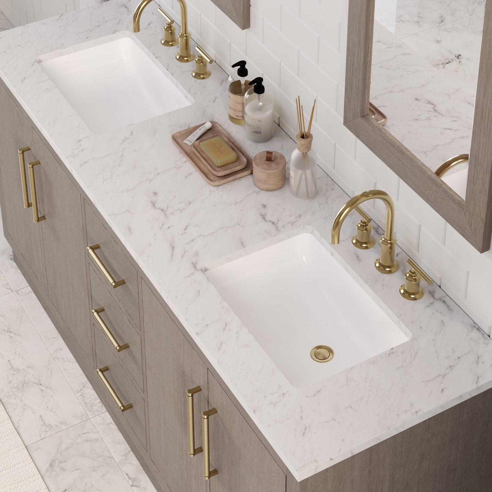 Kamila 72'' Double Bathroom Vanity, Satin Gold