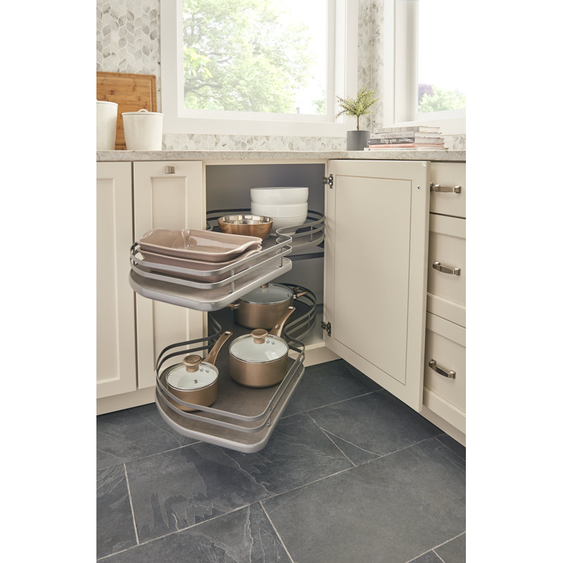 Orion Gray 2-Tier Blind Corner Organizer with Linen Finish